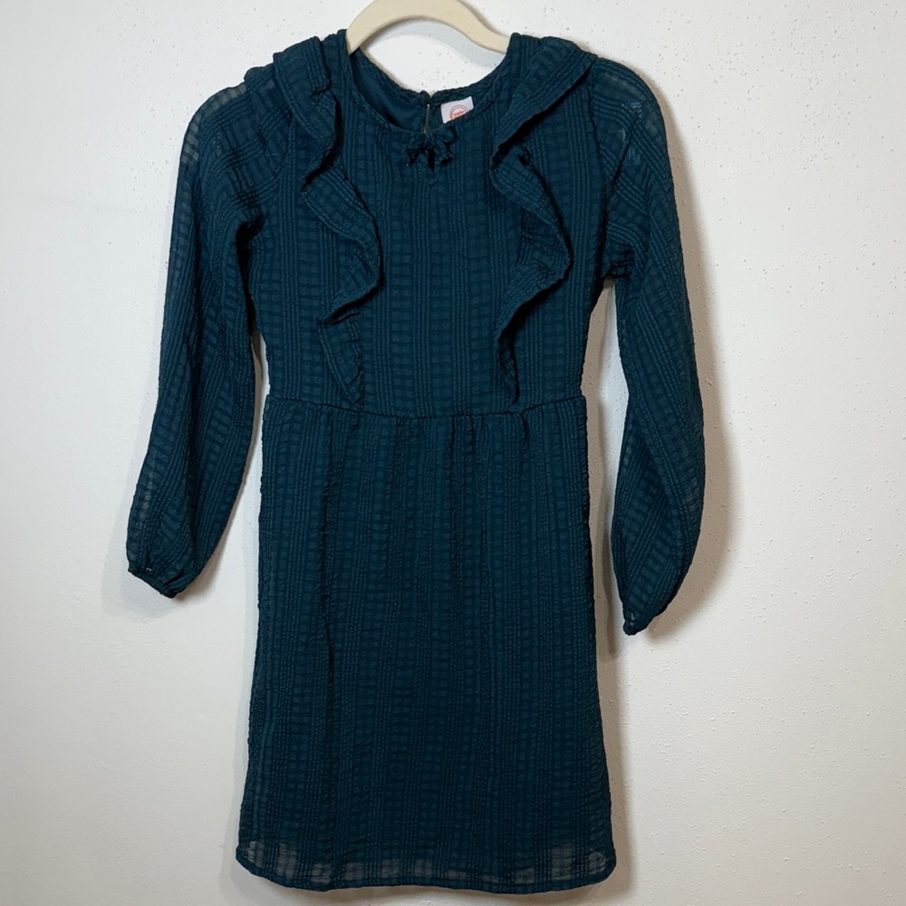 wonder nation Teal Ruffle-Front Long-Sleeve Dress